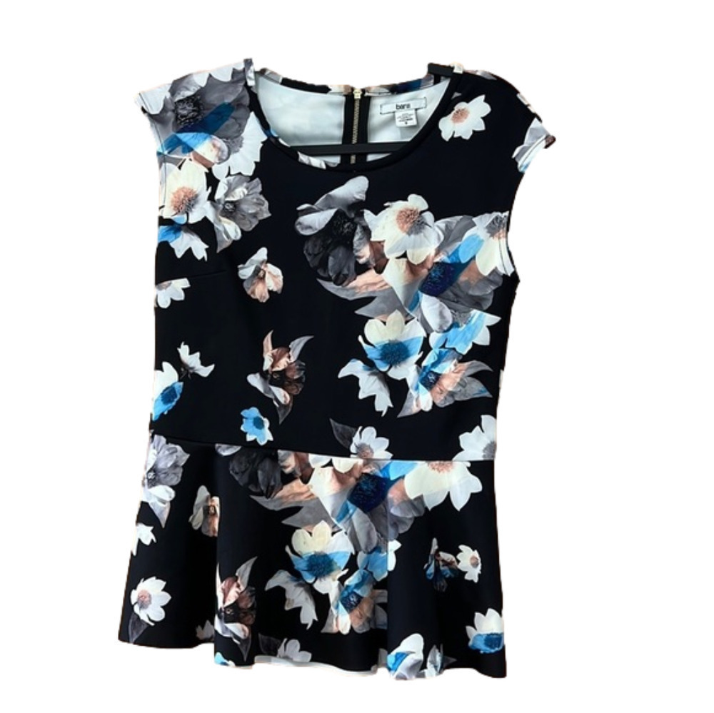 Bar III Floral Peplum Sleeveless Shirt Small